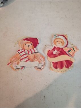 Vintage 90s Christmas Ornament Cat And Teddy Bear